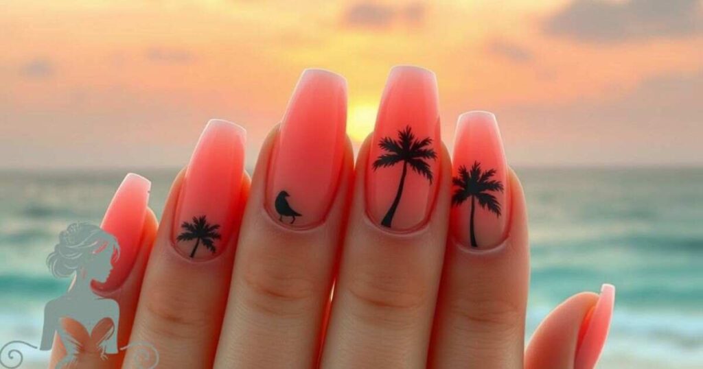Sunny Palm Tree Pink Nails